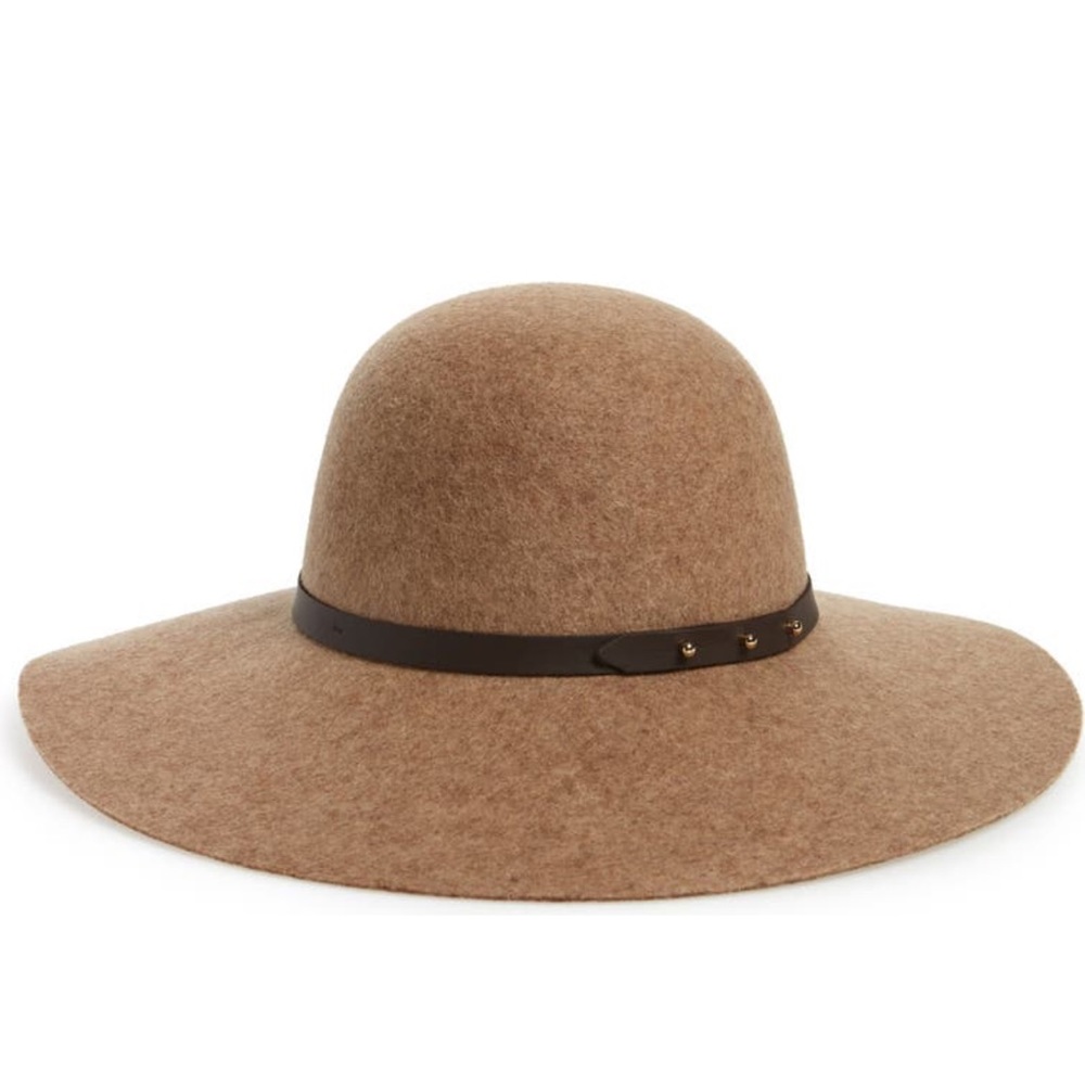 Halogen Refined Wide Brim Felt Floppy Hat, Tan Camel Heather, Adustable